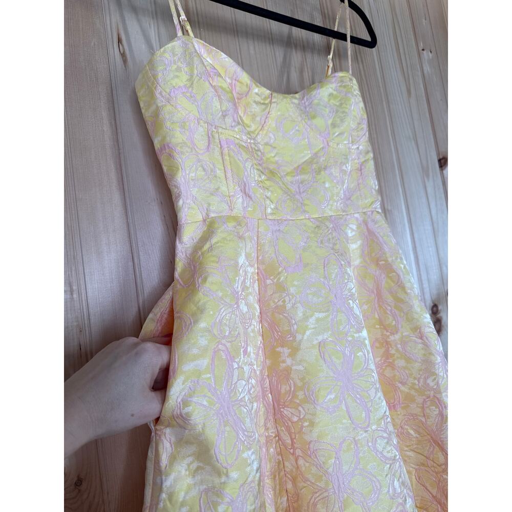 NWT Lulus Meet for Tea Yellow Jacquard Bustier Midi Dress With Pockets Wedding M - Picture 6 of 9